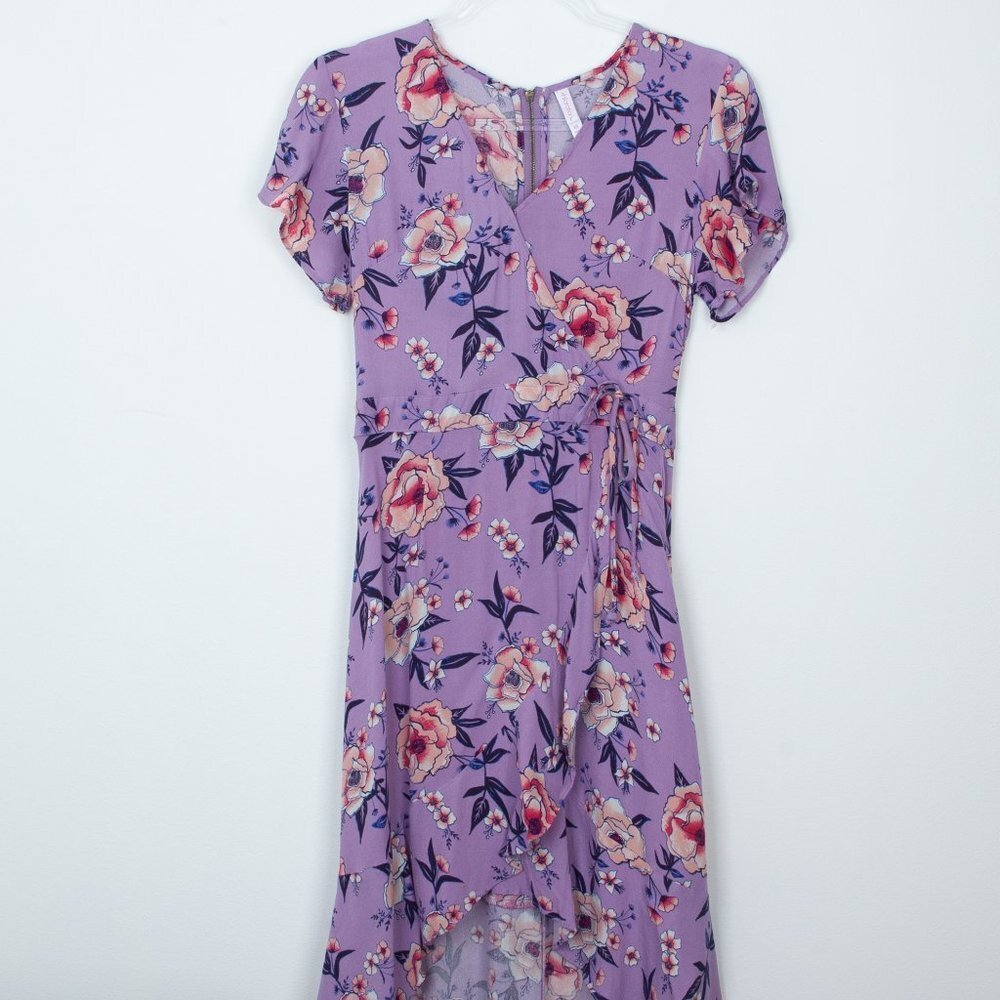 Xhilaration Short Sleeve High Low Floral Wrap Dress Size XS NWOT